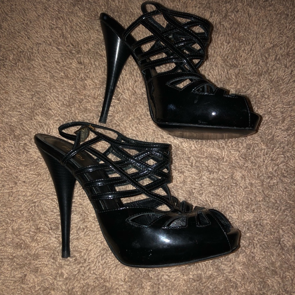 Authentic Fendi black Patent leather cage sandals